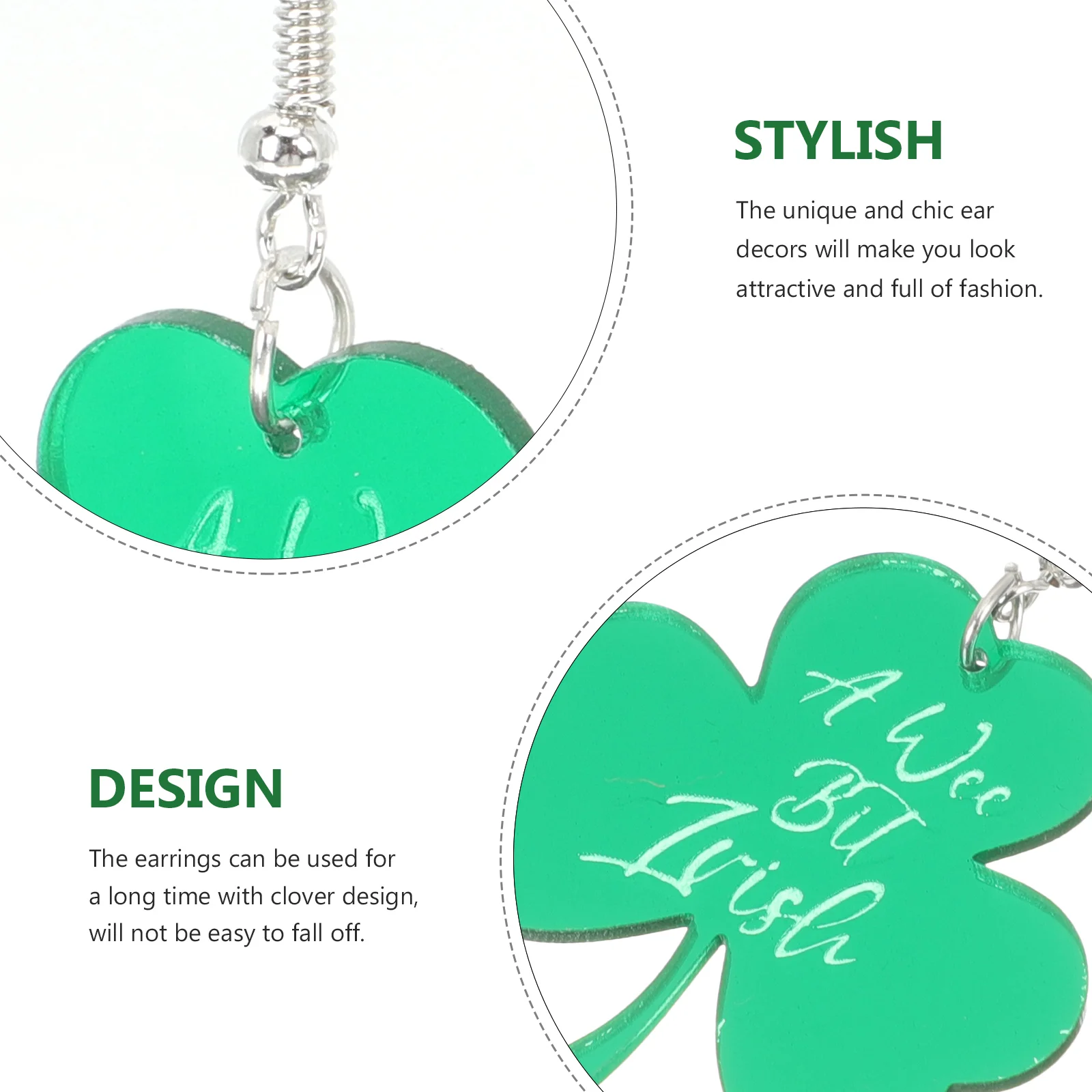 2 Pairs Trendy Earrings Women Decorations St Patrick Day Leaves Green Patricks Dark Party Miss