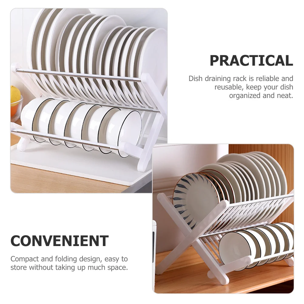 

1 Set Kitchen Dish Draining Rack Folding Tableware Drying Holder With Drip Tray For Bowl Plate Storage Compact Design Dish Racks