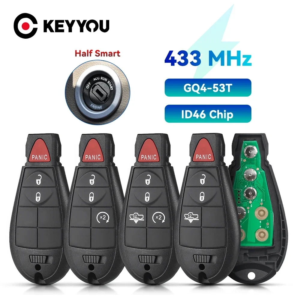 

KEYYOU GQ4-53T Remote Car Key 433MHz ID46-PCF7961A Chip for Dodge RAM 1500 2500 3500 4500 2013-2018 56046953 68159655