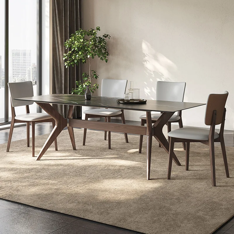 Slate dining table ash wood solid wood modern simple household small apartment rectangular Nordic table and chair combination