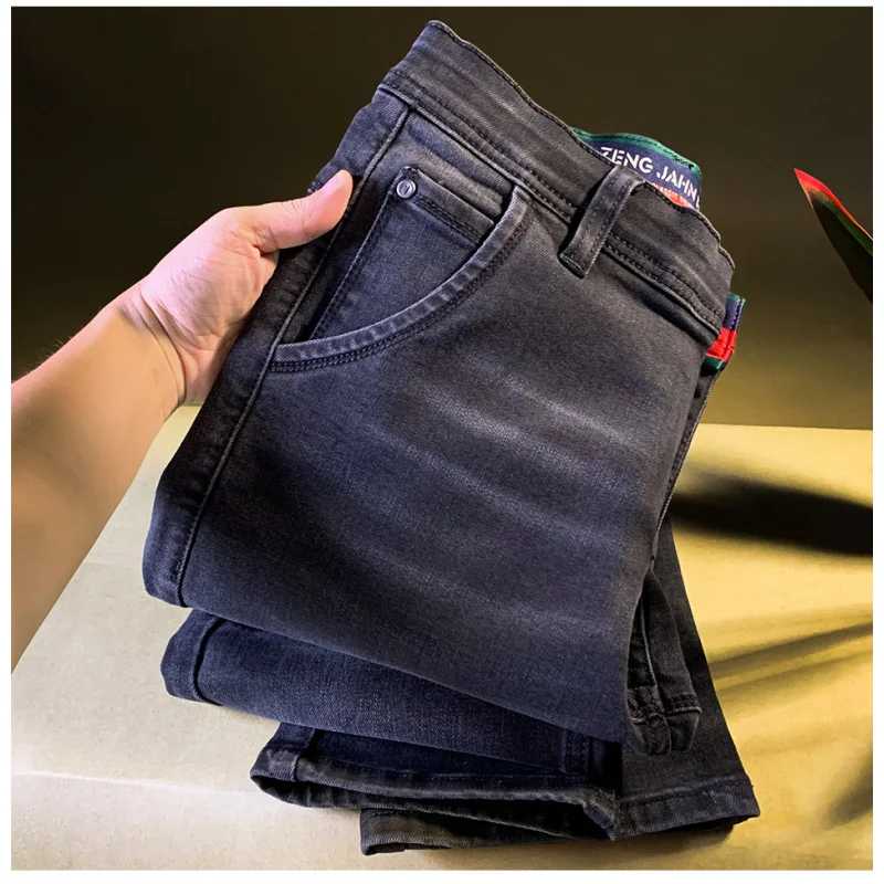 

Black gray men's jeans autumn high-end washed straight leg casual Korean version men's elastic small straight leg pants