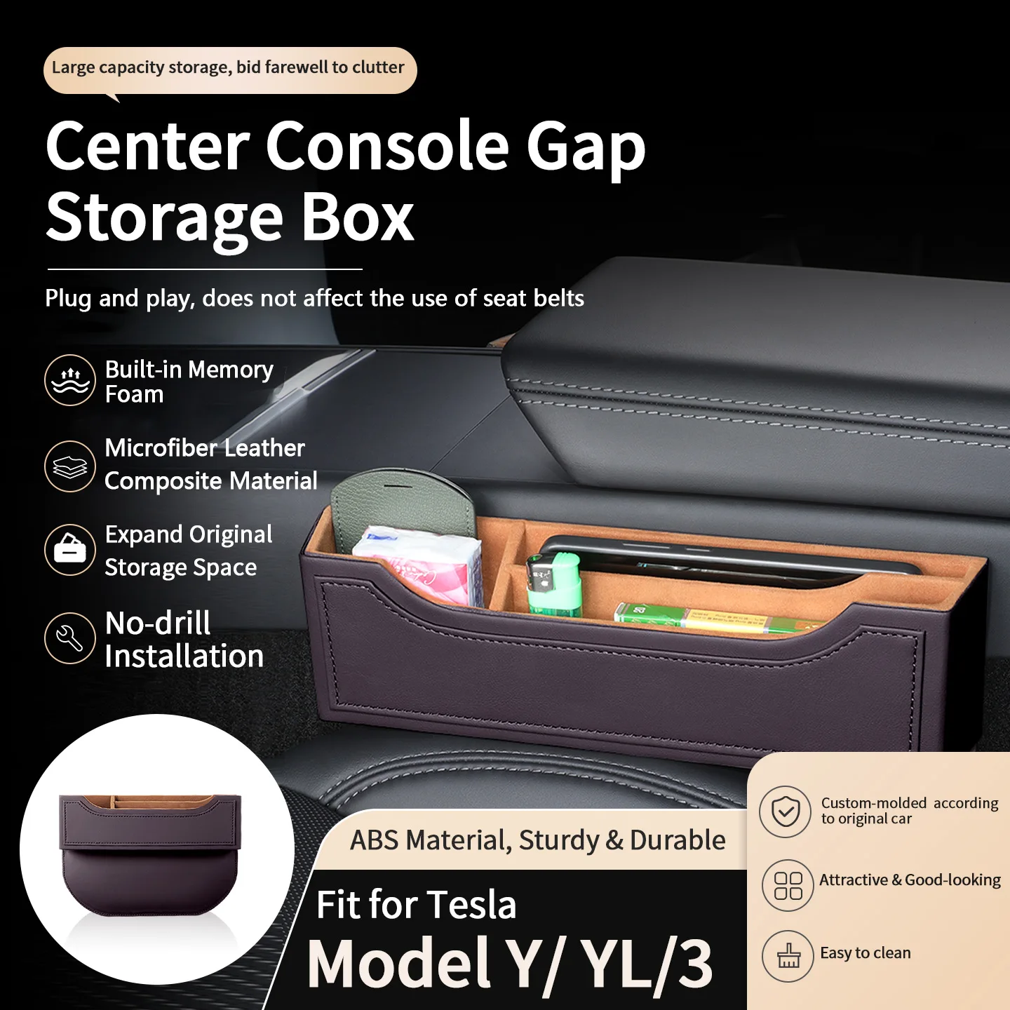 For Tesla Model 3 (24-) Model Y (25-) Model YL (25-) Car Center console gap storage box Pocket Multifunction Holder Accessories