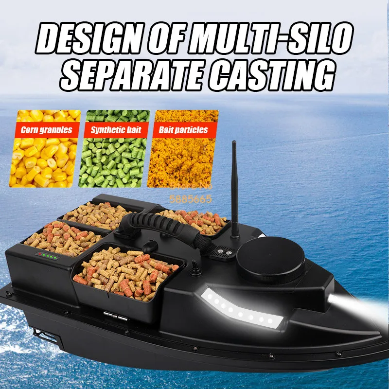 54CM 4 Hopper 100 GPS Auto Return Cruise RC Fishing Bait Boat 500M 2KG Adjust LED Lighting Waterproof Remote Control Bait Boat