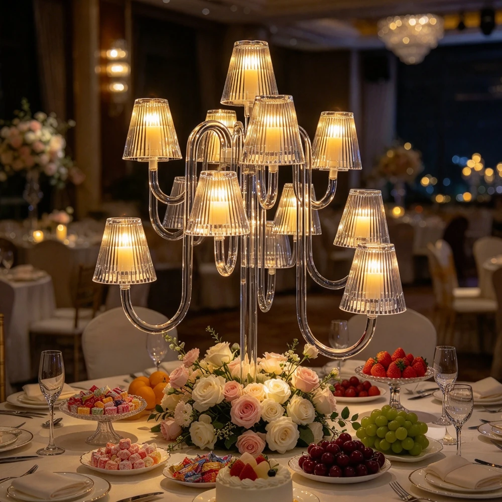 5pcs/10pcs New Design Lamp Candle Holder Crystal Wedding Candelabra Lamp Candelabra with Acrylic Cover