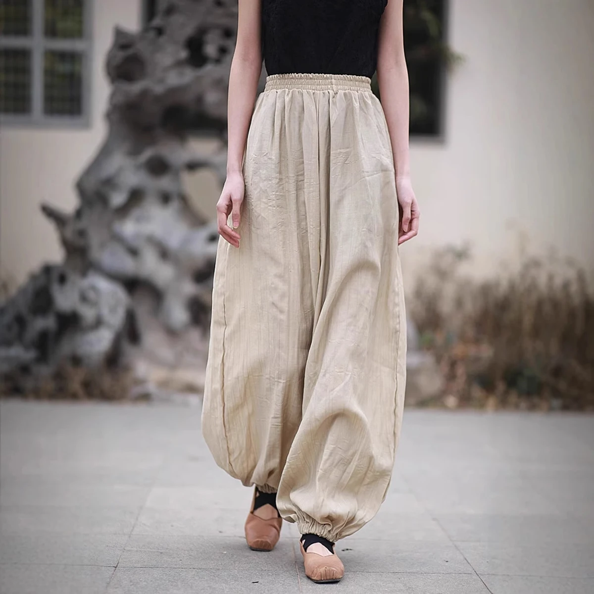 

LZJN Spring and Summer Women's Casual Pants, Pleated Loose Fit, Slimming, Long Leg, Loose Lantern Pants, Long Trousers