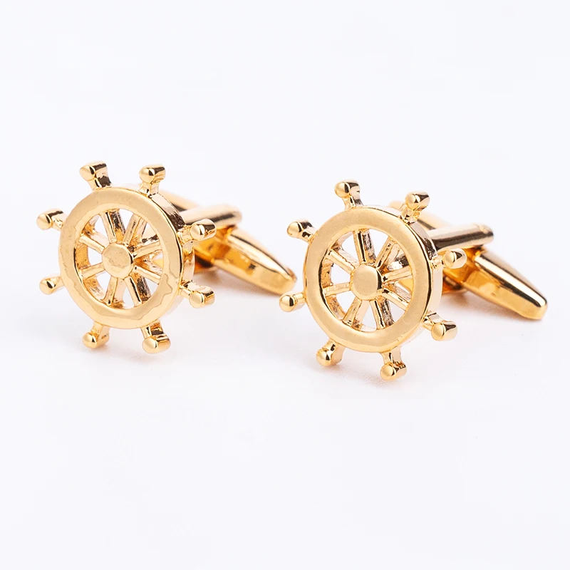 Luxury Rudder Cufflinks High Quality Mens Cuff Button Silver Color Personality Captain Jewelry French Shirt Cuff Links Skipper