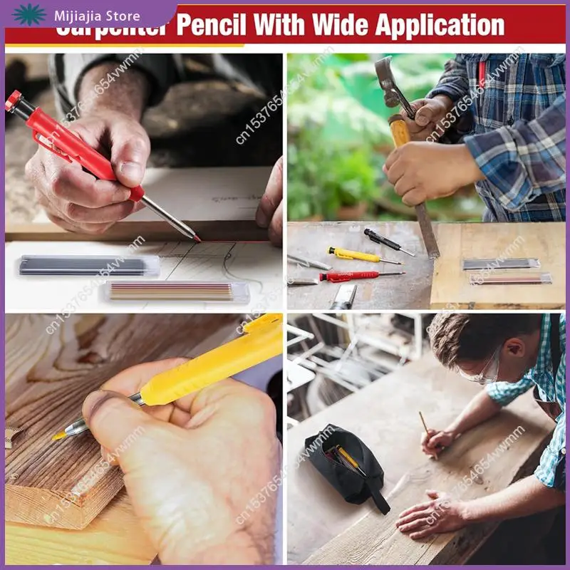 مجموعة أقلام نجار ميكانيكية مع علبة قماشية، أقلام بناء ذات فتحة عميقة لبيع الأعمال الخشبية للمهندس المعماري