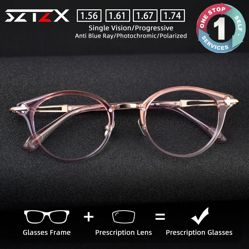 

Очки для чтения SZTZX: Новинка, классический дизайн, овальная оправа из ацетата, титановые дужки, защита от синего света, прогрессивные линзы