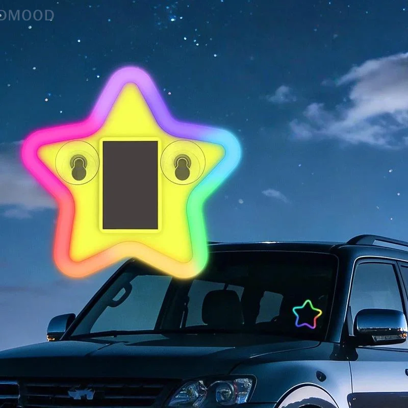 【CR】1 Set Solar Car Star Shaped LED Warning Light No Drilling Decorative Auto Lamp for Triangular Window Safety Use