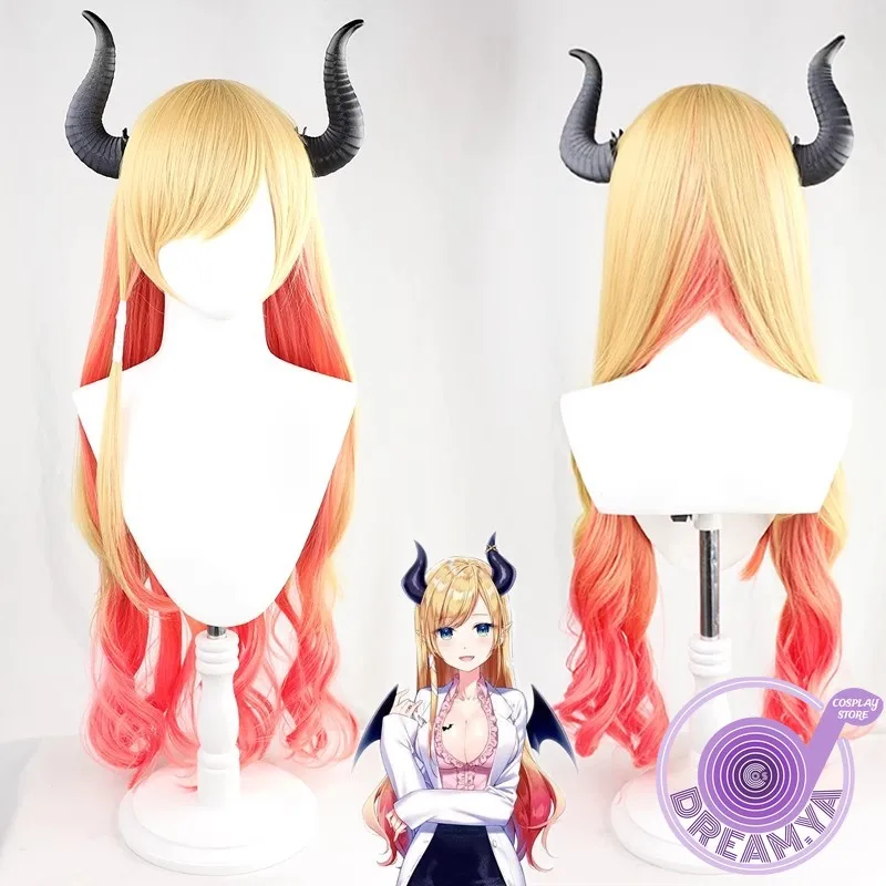 Yuzuki Choco Cosplay Wig Hololive Yellow Red Mixed Heat Resistant Synthetic Hair Halloween Party Role Play Carnival + Wig Cap