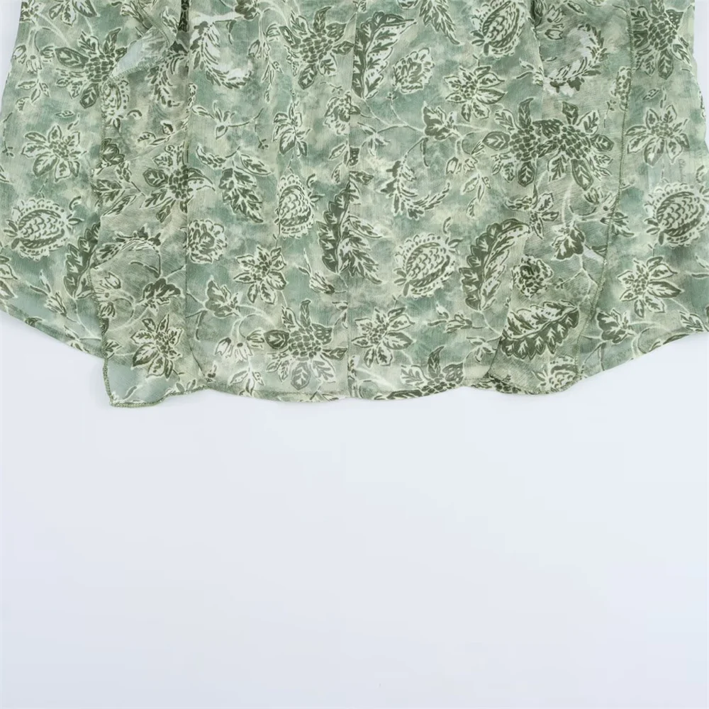 قميص نسائي مطبوع بطبقات مزخرفة مع زخرفة بأربطة لملابس نسائية جديدة للربيع والصيف