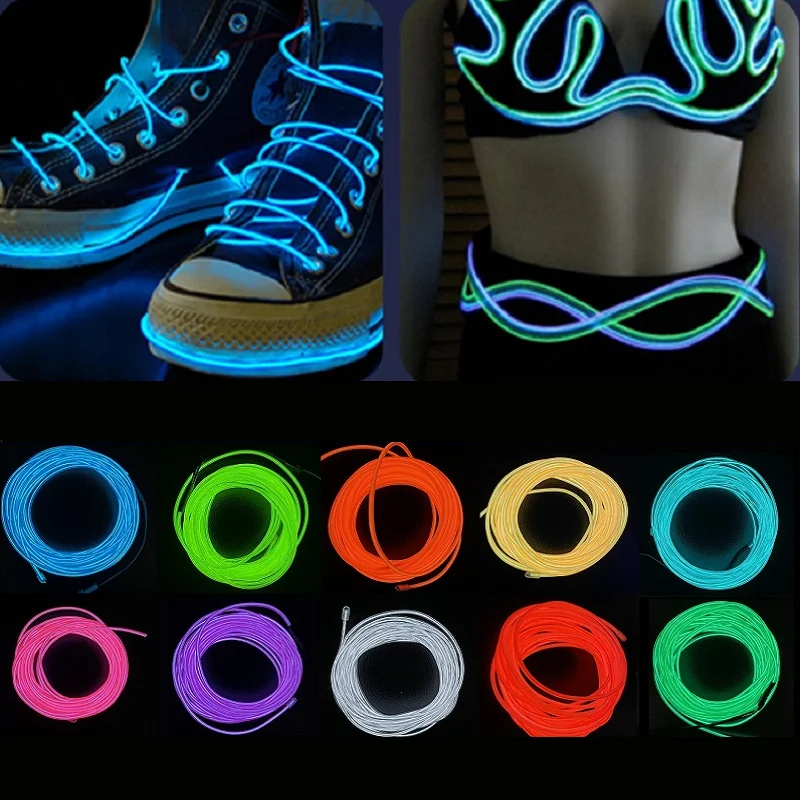 10/5/3m Flexible Neon Light Dance Party Decor Light Battery USB Neon LED lamp EL Wire Rope Tube Waterproof LED Strip Tape Blue