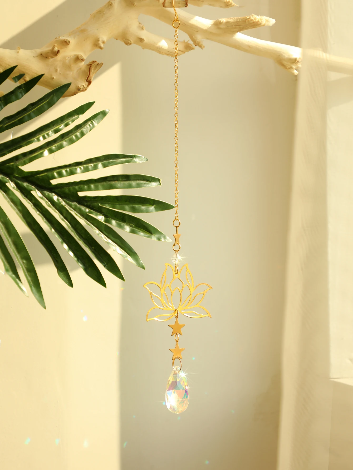 Suncatcher Crystal Lotus Star Chakra Garden Decoration Outdoor Stained Glass Hanging Crystal Sun Catcher Boho Home Decoration