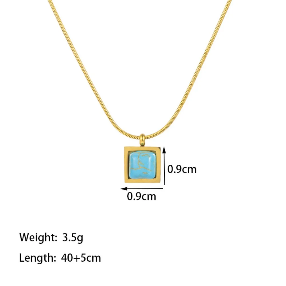 Monkton Turquoise Stone Pendant Necklace for Women Girls Gift Titanium Steel Natural Gemstone Pendant Necklace