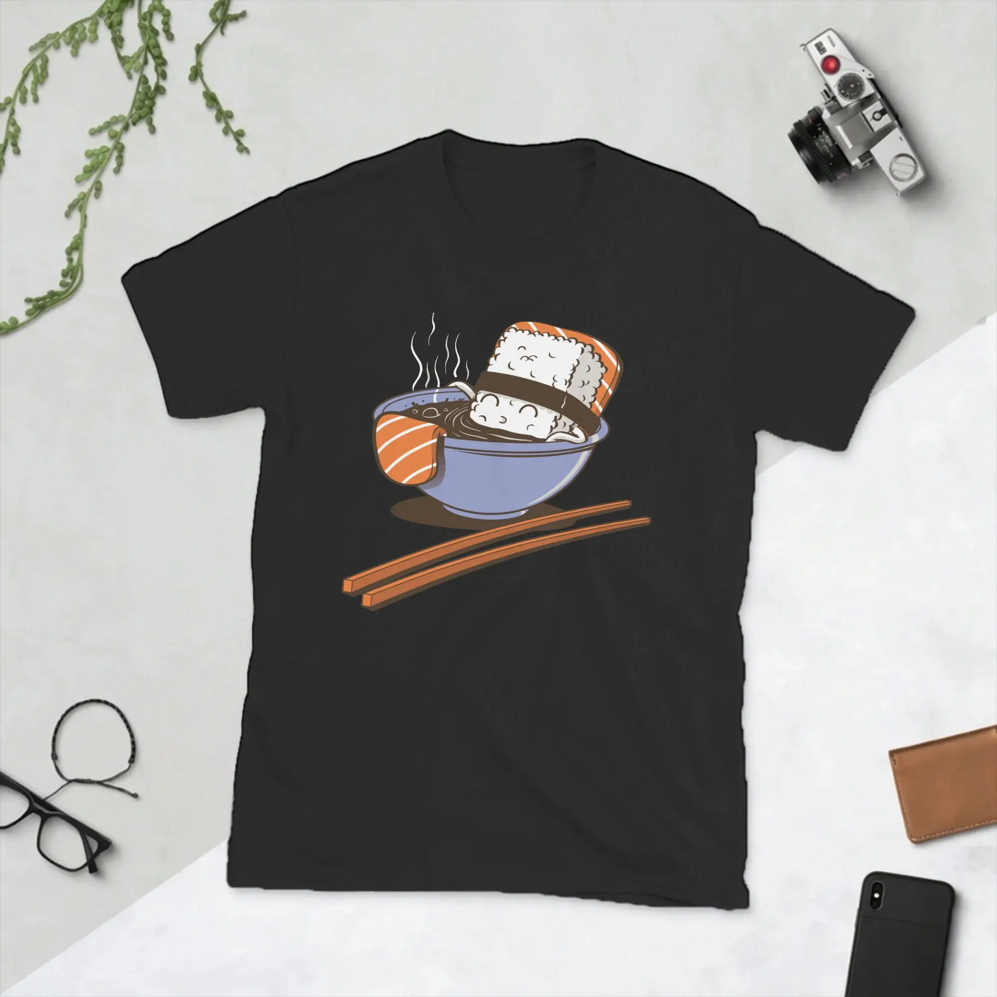 Camisetas para hombre con diseño de comida, sushi, 100% algodón, camisetas lindas de Japón, Kawaii, Wasabi, Sashimi, arroz, dibujos animados, salmón, pescado, camiseta japonesa, ropa nueva