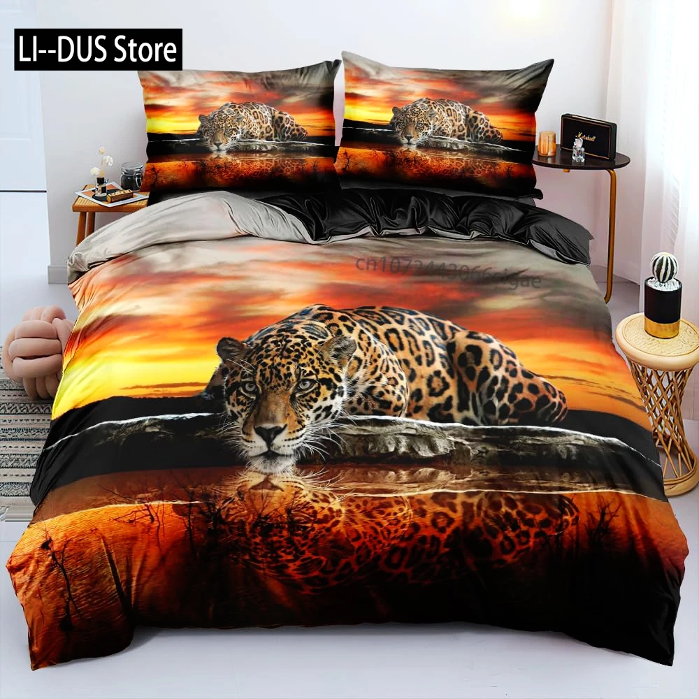

Wild Lion Tiger Pattern Duvet Cover Set Queen Size Comforter Covers and Pilliw Shams Bedding Set Bedroom Decor Gift Home Textile