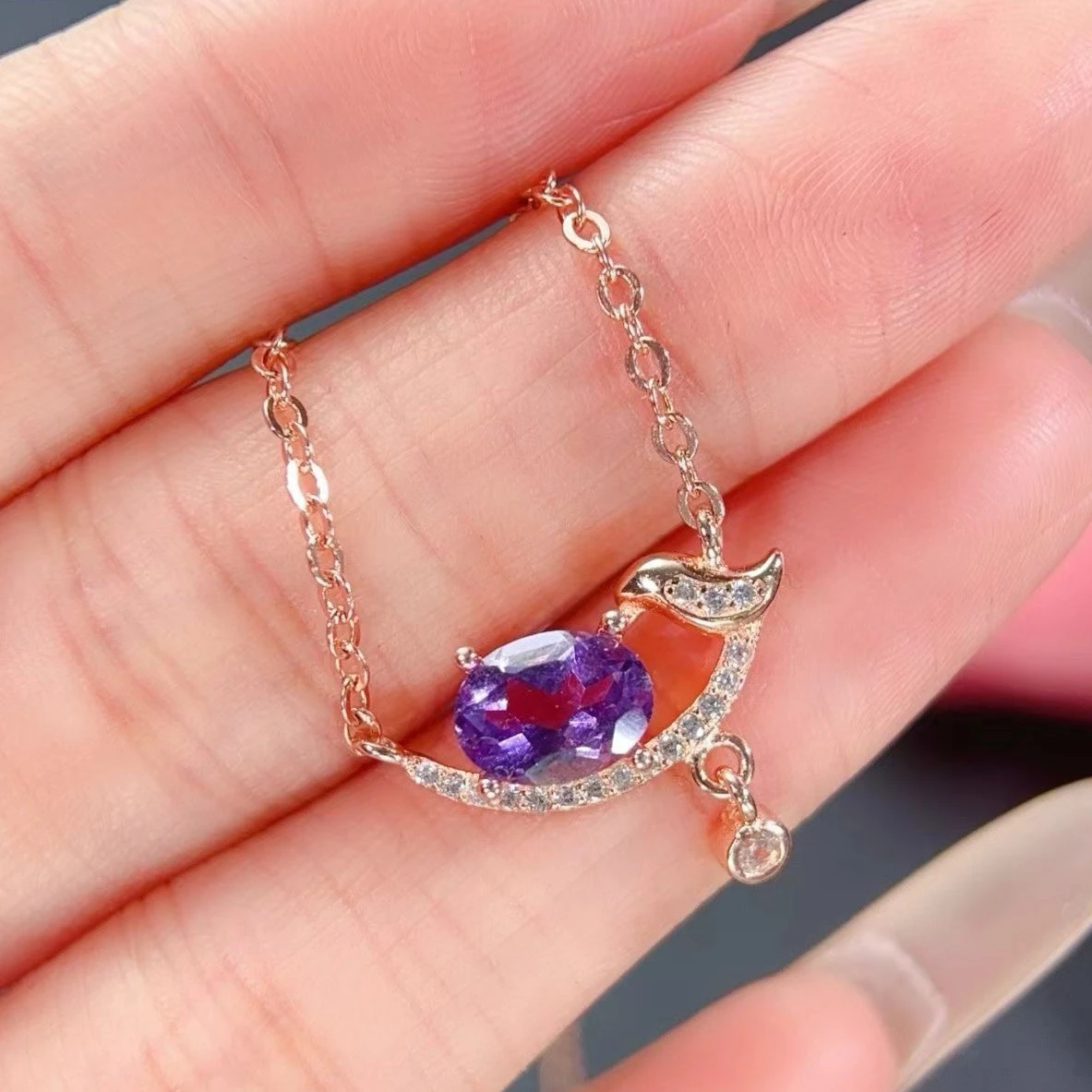 

Серебряный кулон 925 пробы с натуральным аметистом, 6 мм*8 мм, с сертификатом, подлинный аметист, серебряное ожерелье для женщин