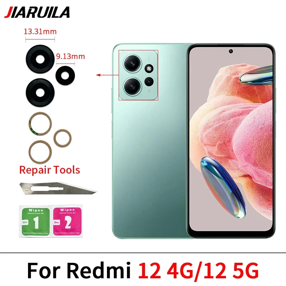 Nuevo vidrio de cámara trasera con pegatina para Redmi 13C, 13, A1, A2, A3, 10, 5G, 10A, 12, 4G, 5G, 12C, 12 Lite 5