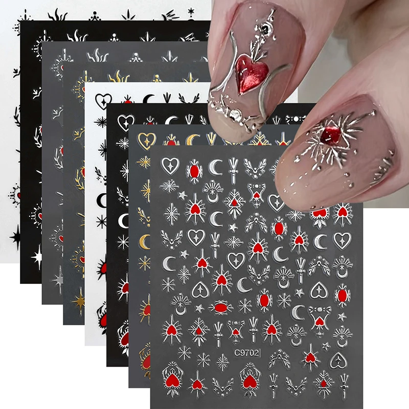 Nail Sticker Lifelike Stereoscopic Red Heart Star Moon Gothic Style European Style Enhancement Adhesive DIY