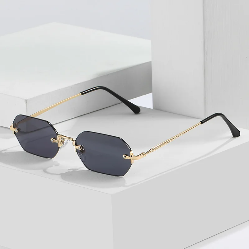 Moda w stylu Vintage bez oprawek kwadratowe okulary przeciwsłoneczne damskie męskie luksusowa marka projektant popularne podróżne małe oprawki okulary przeciwsłoneczne seksowne panie