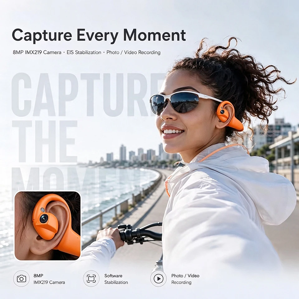 NEW Smart Sports AI Headphones 800W Camera POV Video EIS Anti-Shake AI Translation Wireless Sports Earbuds for Running & Travel