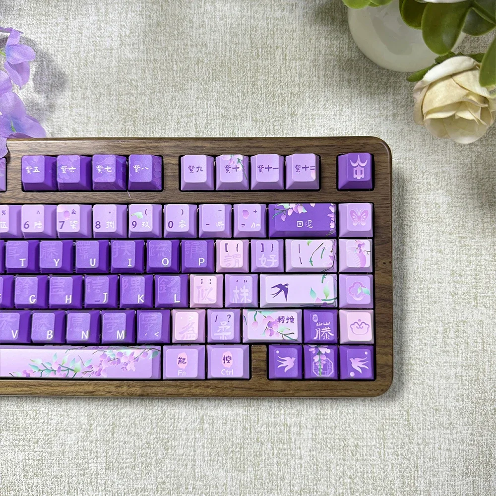 Wisteria Keycaps 141Keys Linyuan Wisteria National Style Keycaps Cherry Chinese Style Characters Light Purple Gradient Keycaps