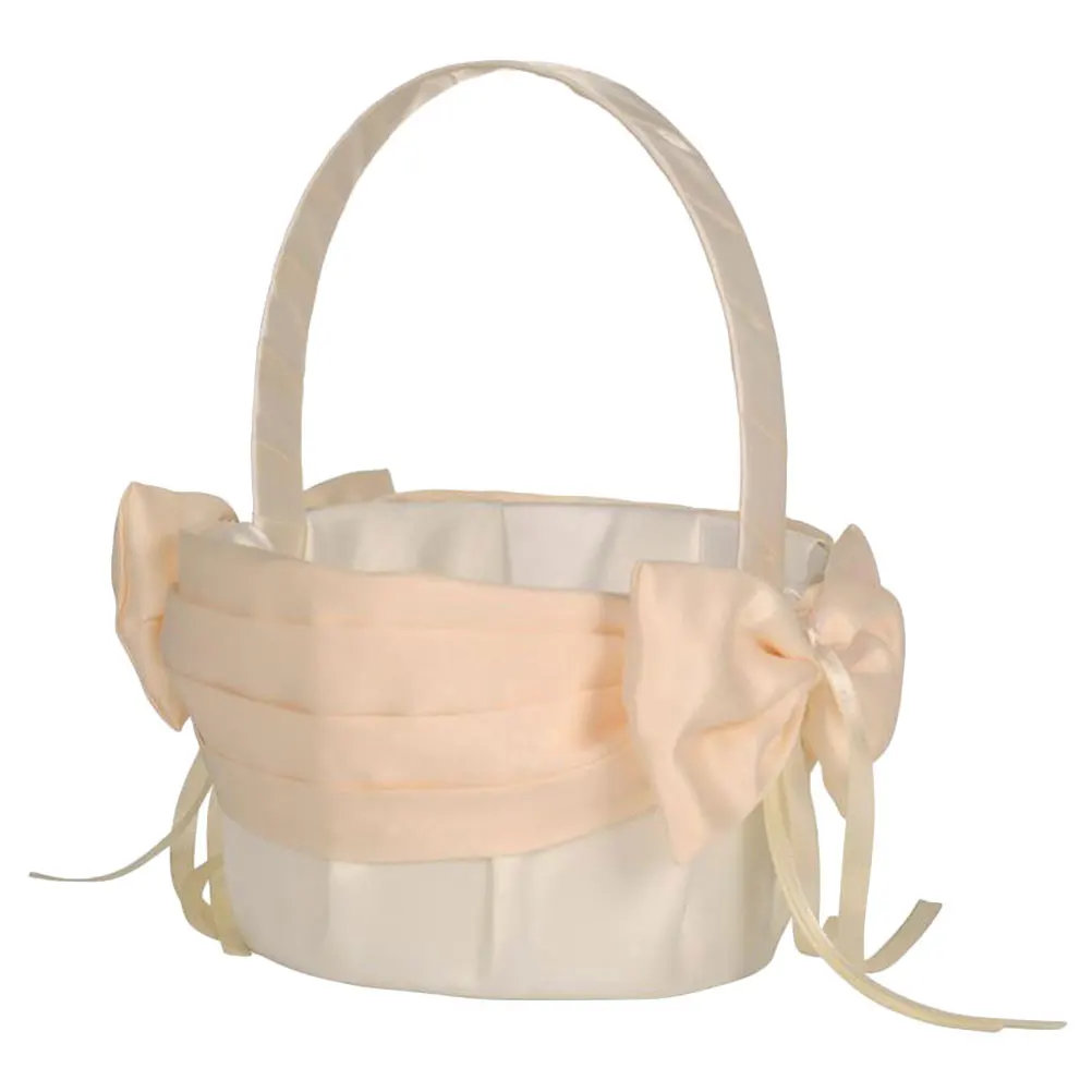 

1pc Handheld Wedding Flower Girl Holding Petals Scatter Storage Basket For Flower Girl Decorative Bow Design Basket