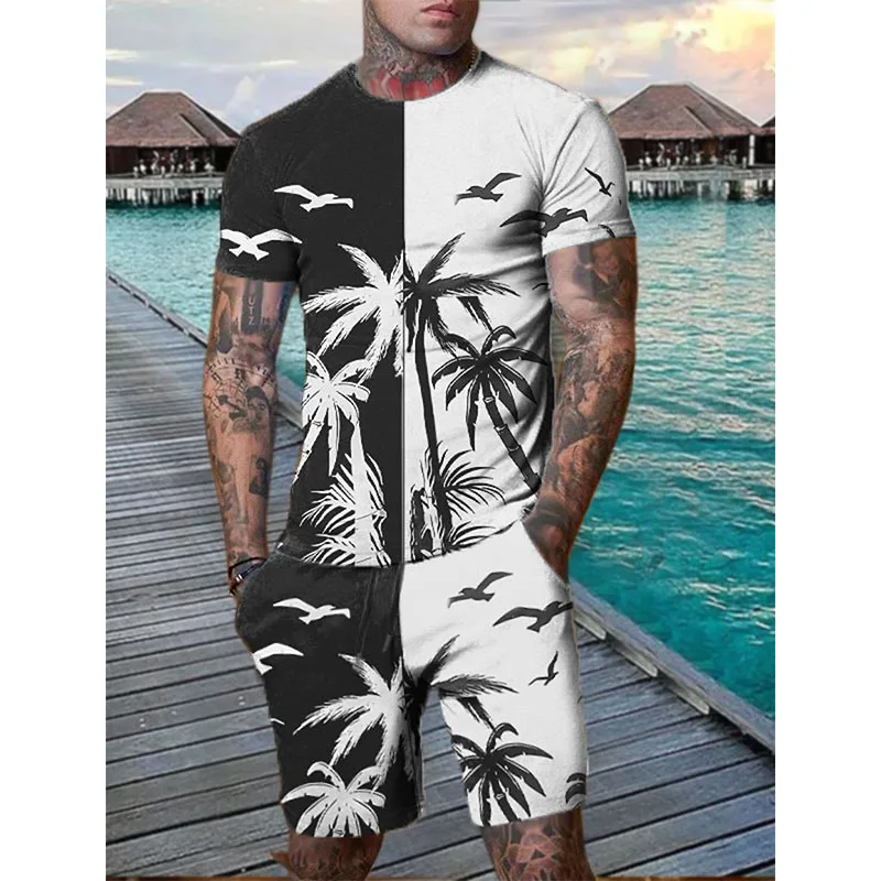 Nova praia havaiana ternos masculinos coqueiro impressão 3d camisetas shorts conjuntos esportivos de 2 peças agasalho roupa de grandes dimensões roupas masculinas