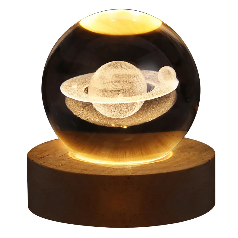 Luz LED de noche de 6cm, lámpara de mesa de bola de cristal de galaxia, lámpara de luna de planeta 3D, decoración del hogar para dormitorio, fiesta de niños, regalos de cumpleaños para niños