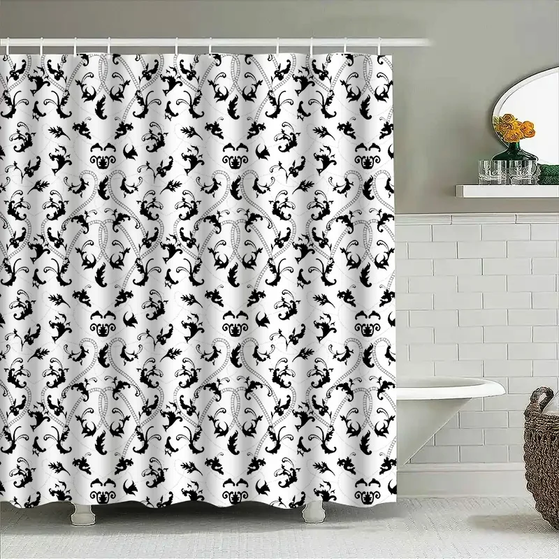 

Modern European Shower Curtain Black White Pattern Waterproof Bath Accessories Decoration Customizable Bathroom Decor Home Colle