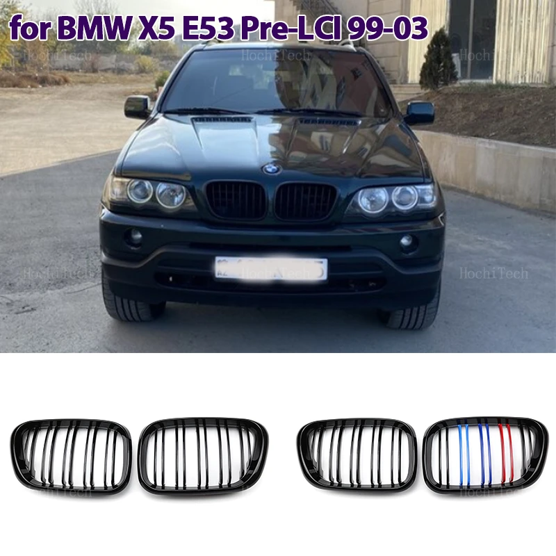 Car Gloss Black Kidney Grill Dual Slats Racing Grill Replacement For BMW X5 E53 Pre-LCI 1999 2000 2001 2002 2003 Car Accessories