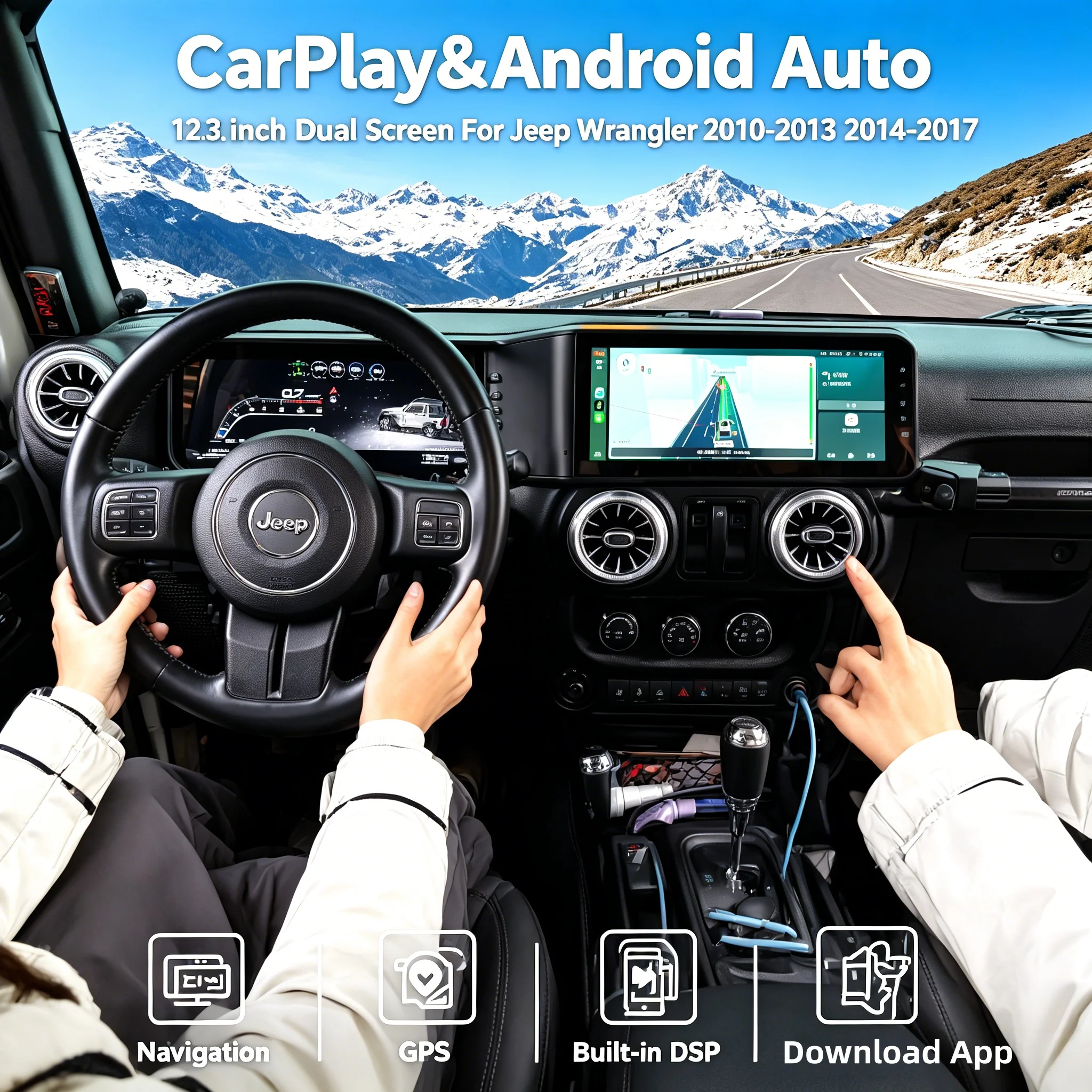 Android Car Radio Stereo For Jeep Wrangler 2010~2013 2014-2017 Digital Dashboard Instrument Cluster CarPlay GPS Navigation DSP
