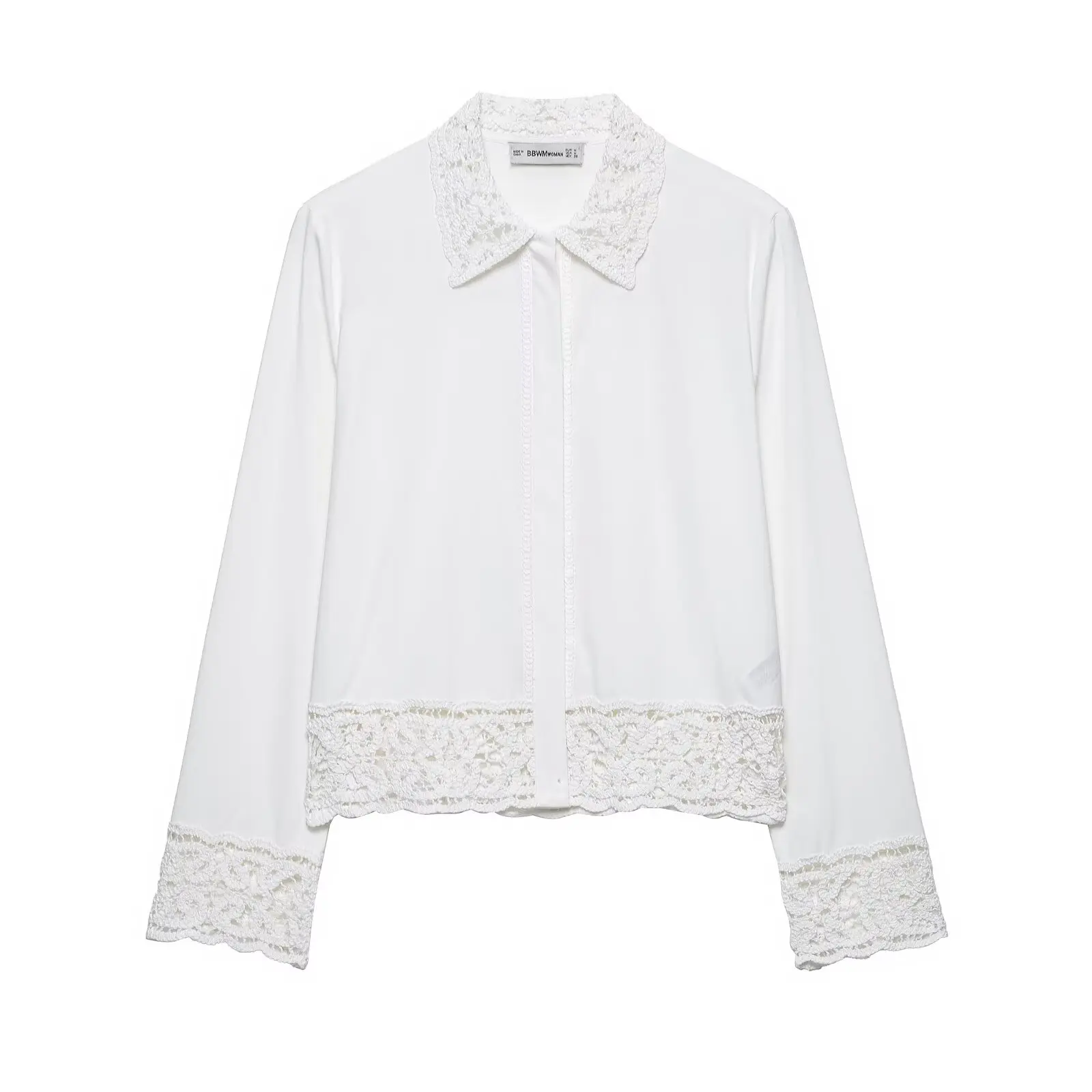 Zevity 女性ファッション中空アウトレースかぎ針編みパッチワーク白スモックブラウス女性のシックな長袖シャツ Blusas トップス LS9191