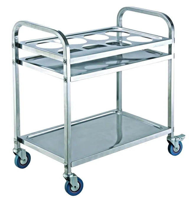Stainless Steel Dining Kitchen Trolley Mobile Serving Cart with Locking Casters for Restaurant