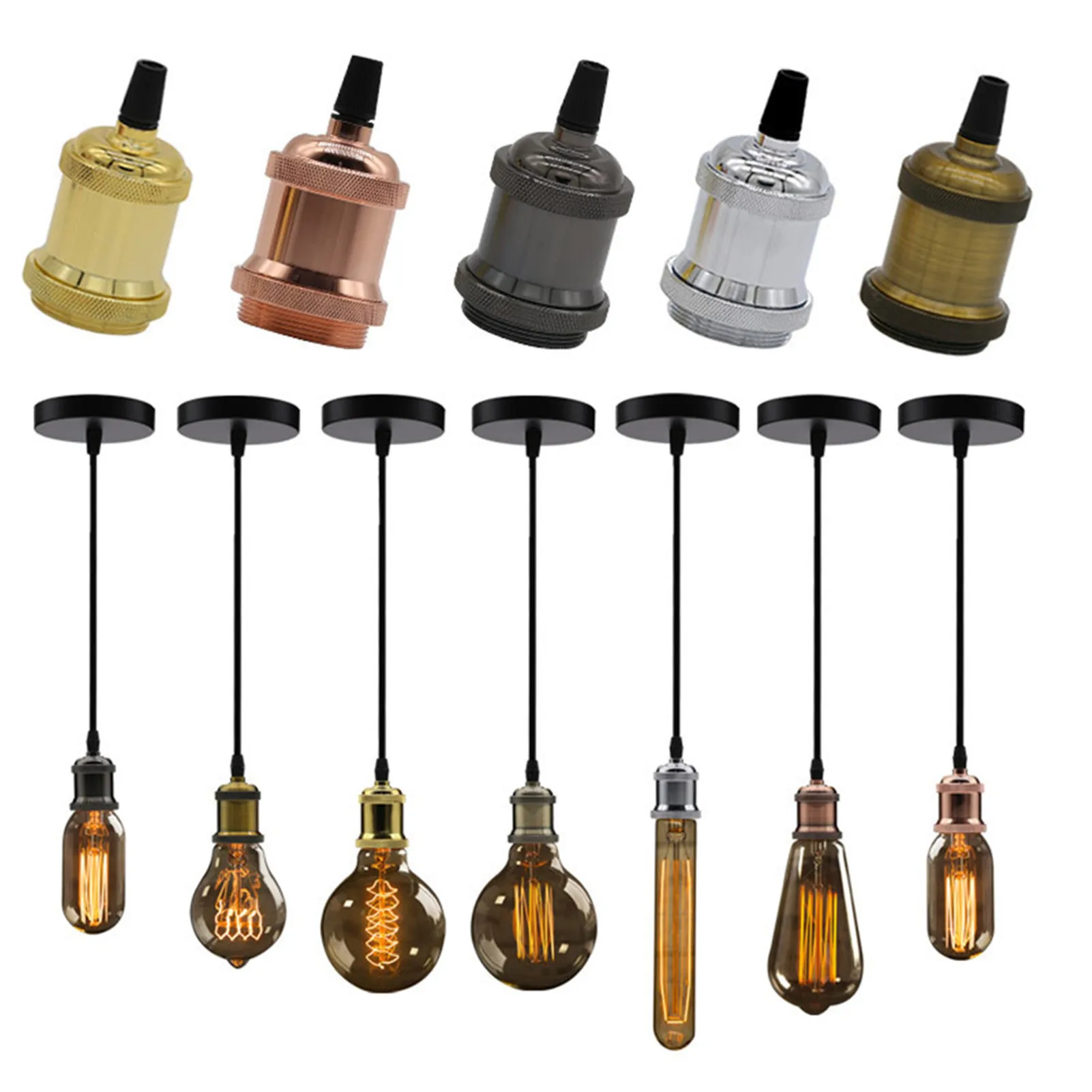 E27 Lamp Holder Vintage Edison bulb Base E26 Screw Bulb base 110V 220V Aluminum Light Socket Industrial Retro Pendant Fittings