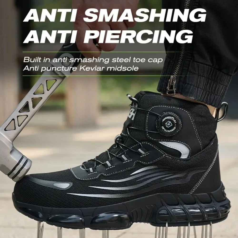 Rotierenden Knopf Männer Arbeit Sicherheit Stiefel High top Anti-smash Anti-punktion Arbeit Schuhe Sicherheit Schutz Stahl Kappe sicherheit Schuhe