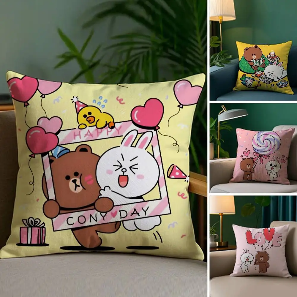 B-Brown Bear and C-Cony Pillow Case Plush Fabric Soft Double Sided Print Sofa Cushion Cover Throw Pillow Covers