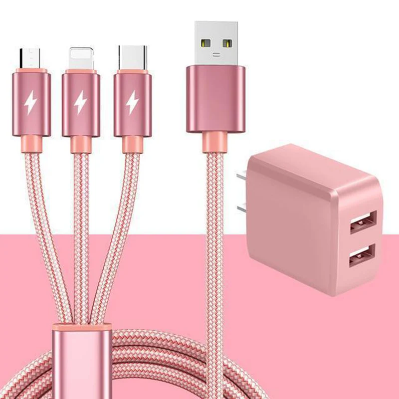 2A Charger Set 3-in-1 Fast Charging cable For iPhone Apple Samsung Huawei Android Multi-function Chargers