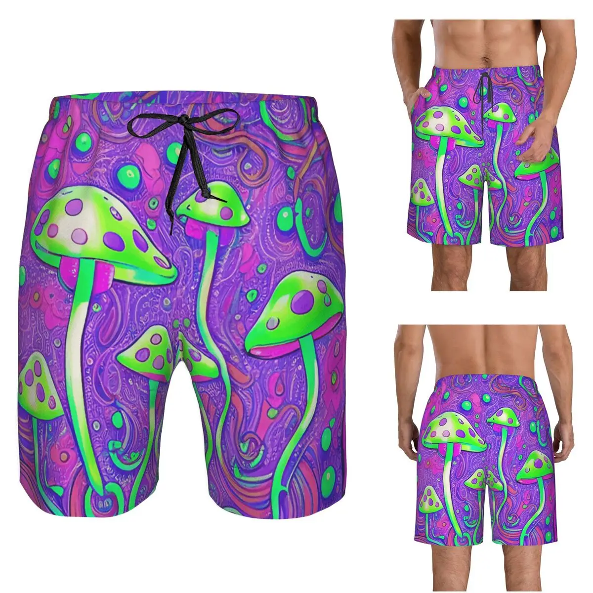 Psychedelic Magic Glowing Mushrooms Trunks Beach Board Shorts Casual Quick Dry Swim Summer Men Pants