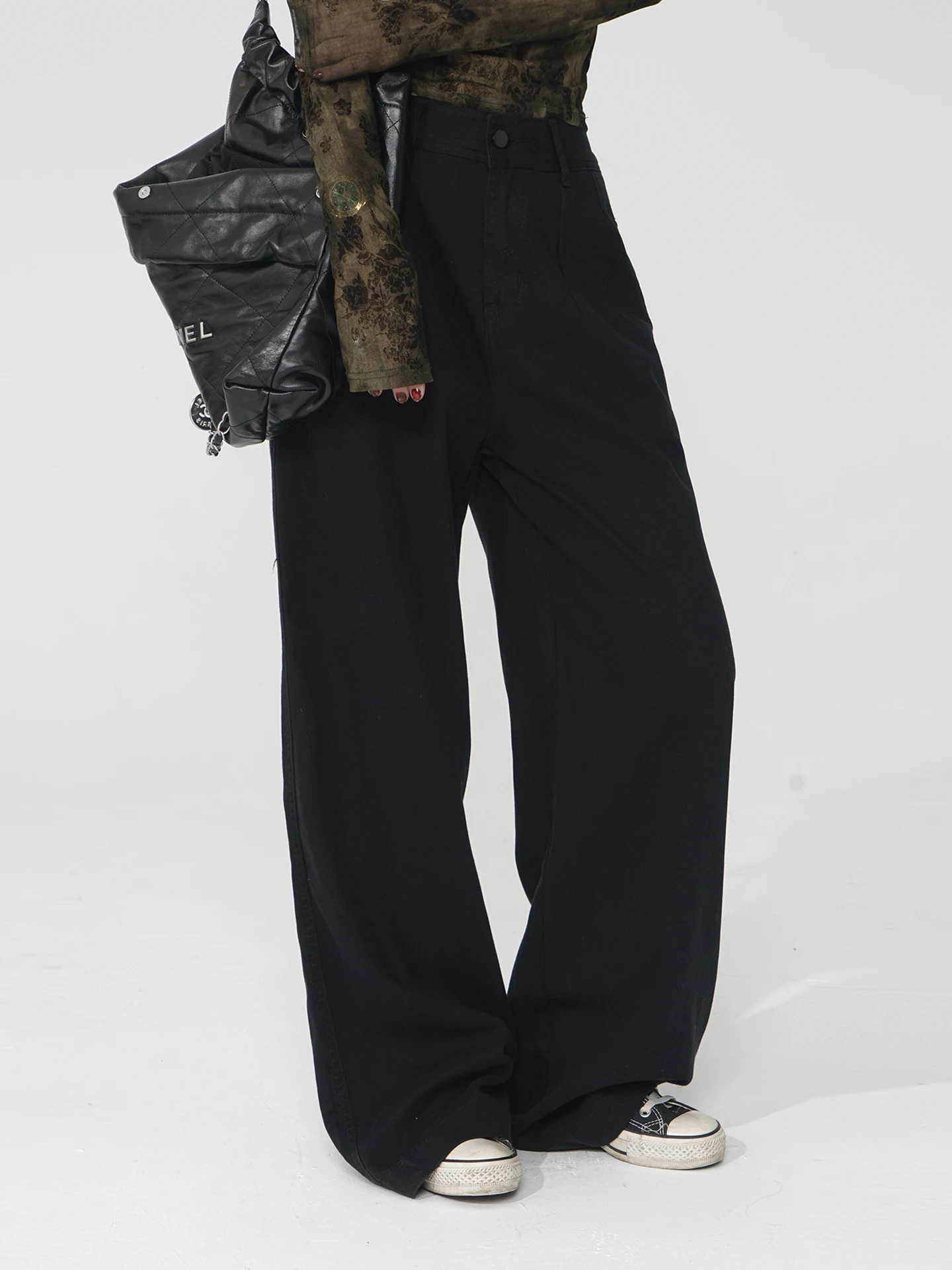 

Bla Lazy Прямые джинсы с высокой талией Широкие свободные длинные брюки Повседневные универсальные хлопковые женские джинсы Akimbo с высокой талией