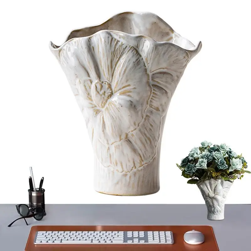 

Декоративная ваза Керамическая французская ваза для гостиной Эстетическое украшение Гидропонный контейнер для гостиной Спальня Кухня