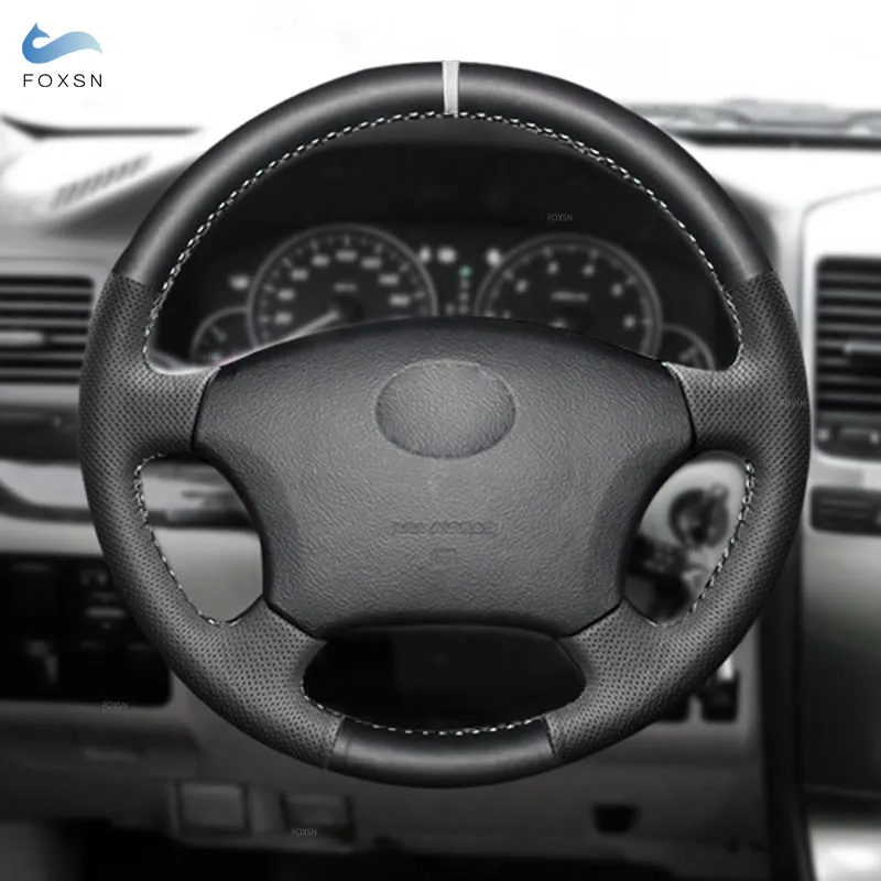 For Toyota Land Cruiser Prado 120 Sienna 4Runner Hilux Tacoma Tundra For Lexus LS400 GX470 Car Steering Wheel Cover Leather Trim