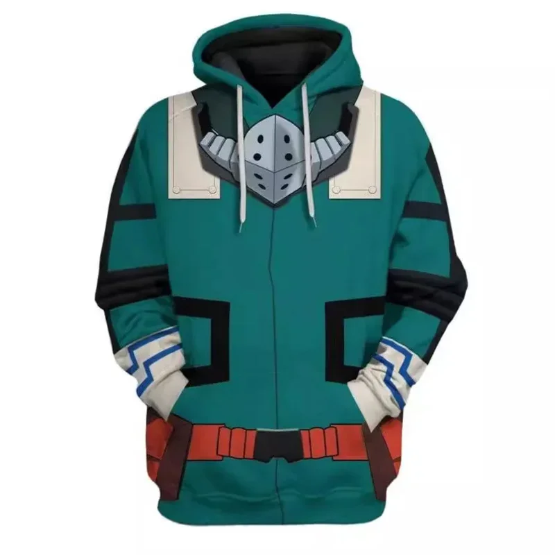 2024 New My Hero Academy Green Valley Long Fighting Suit 3D Digital Print Ear Double layered Hat Sweater