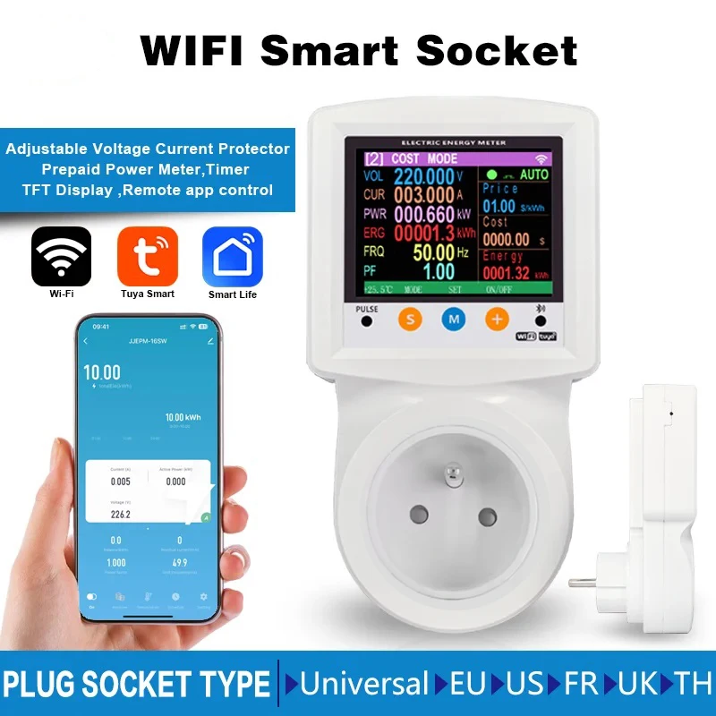 

AC220V Smart Life Wi-Fi розетка с дистанционным управлением, защита от перенапряжения и перегрузки по току, измеритель мощности напряжения и тока