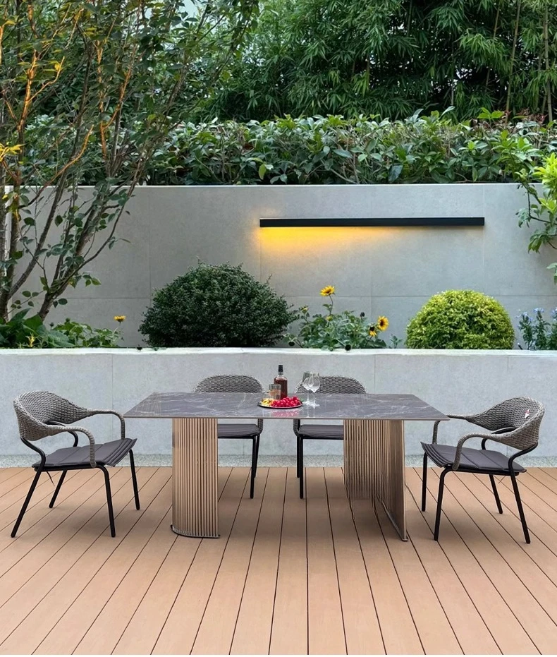 HHOutdoor Table And Chair Courtyard Villa Garden Stainless Steel Rock Plate Table And Chair Combination