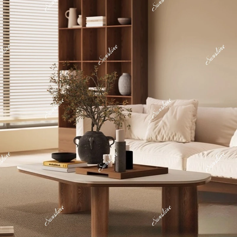 

Italian minimalist rock slab solid wood sofa coffee table living room household small apartment table