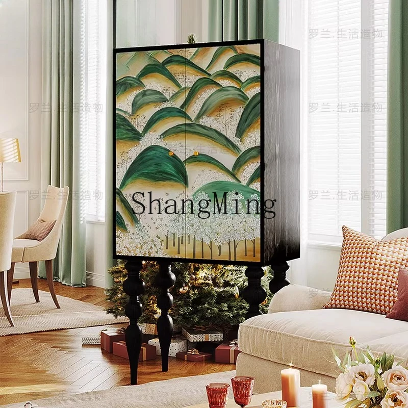 

CL modern retro style painted solid wood high foot home living room with mountain locker bedroom bedside storage cabinet