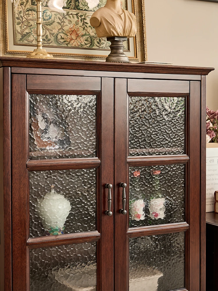 XL Simple American Country Style Walnut Wood Solid Wood High and Low Wine Cabinet Living Room Furniture TV Cabinet