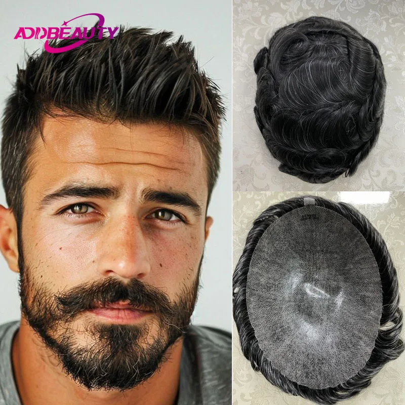 Men's Capillary Prothesis With Knots Man Toupee Full PU 0.12mm Thin Skin Natural Human Hairpiece Real Human Remy Hair System Wig