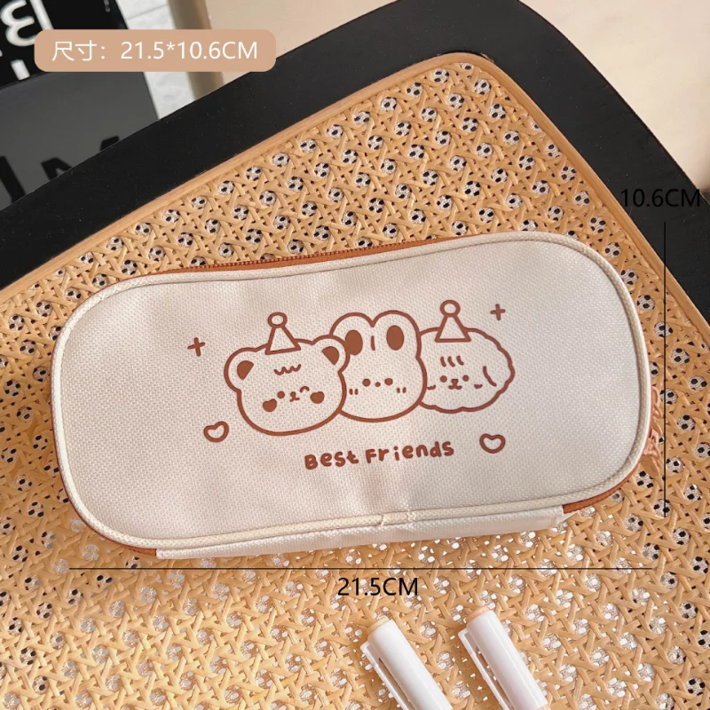 Cute Cartoon Pencil Case Korean Fashion Animal Milk Tea Color Pen Bag High Capacity Stationery Storage Bag Student Supplies